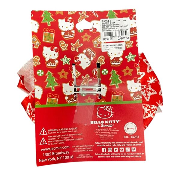Hello Kitty Sanrio Claire's Exclusive Christmas Gingerbread Hair Bow Ribbon Clip - Picture 2 of 2